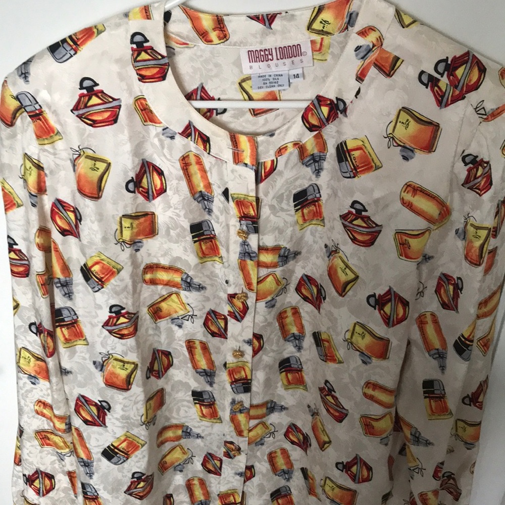 Silk Perfume Bottle Print Blouse!